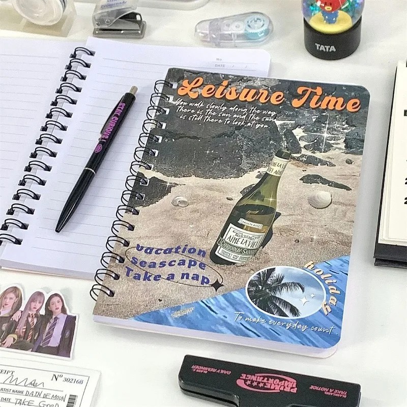 

Retro American Style Coil Notebook Natural Landscape Ocean Sunset Cover Notepad Horizontal Line