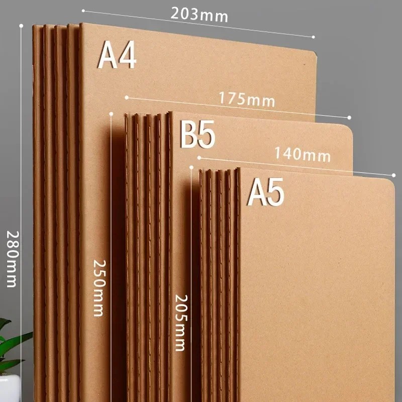 

Notebook A5 Kraft Cover Vintage Diary Blank/Grid/Lined Stationery Planner Writing Paper For Students