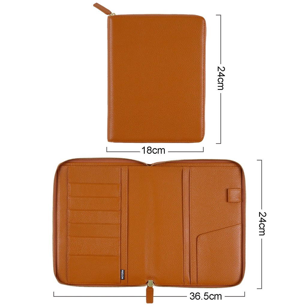 

Moterm Genuine Pebbled Grain Leather A5 Zip Cover With Top Pocket Cowhide Planner Zipper Notebook