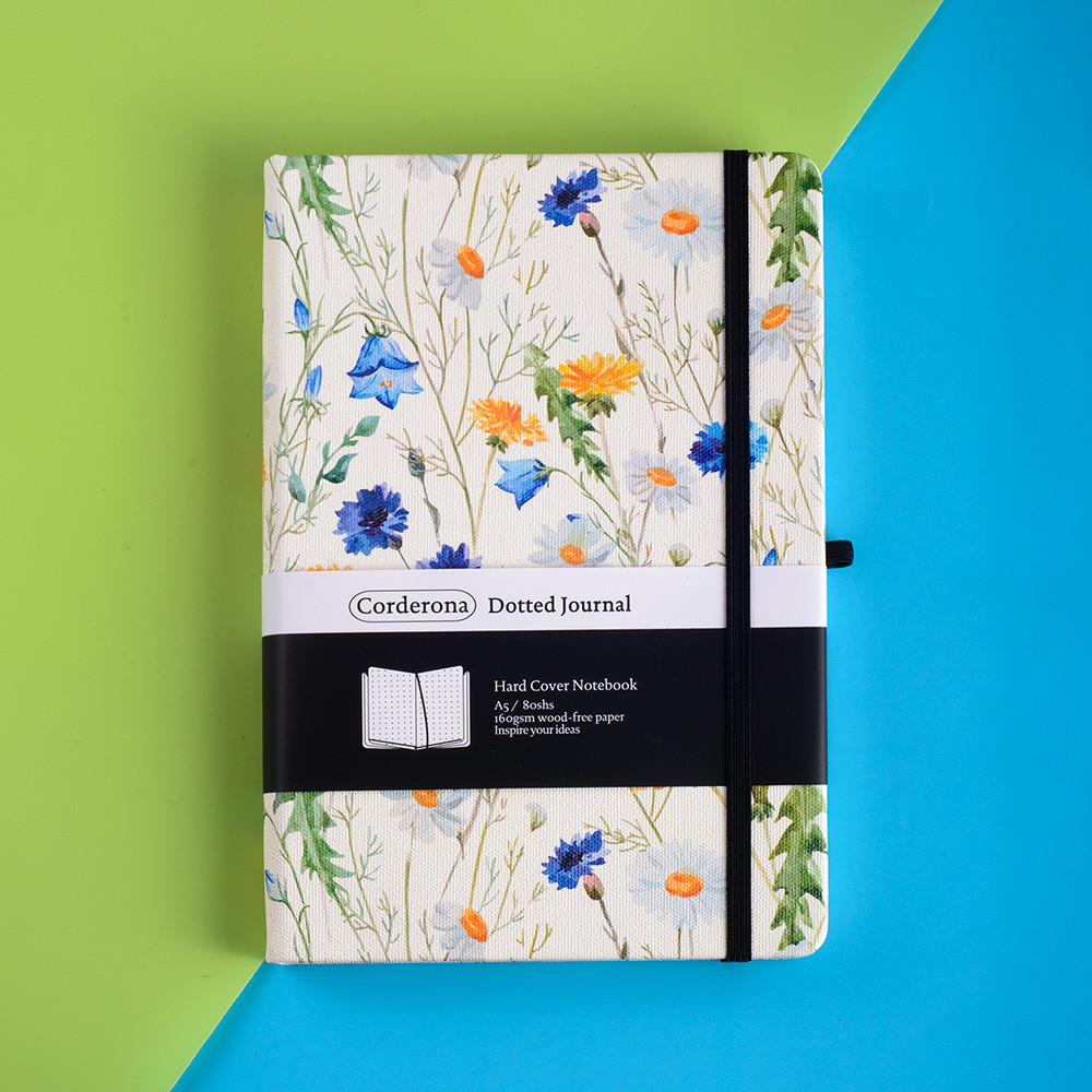 

Corderona Floral Bullet Dotted Journal 160Gsm Thick Paper Elastic Band A5 Hard Cover Notebook