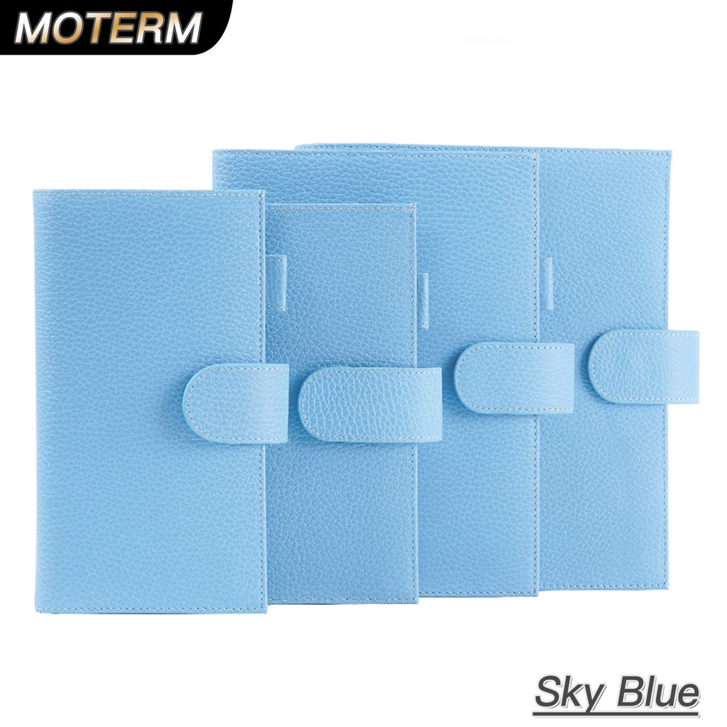 

Moterm Firm Pebbled Grain Leather Sky Blue Color Genuine Cowhide Planner Rings Notebook Cover Diary