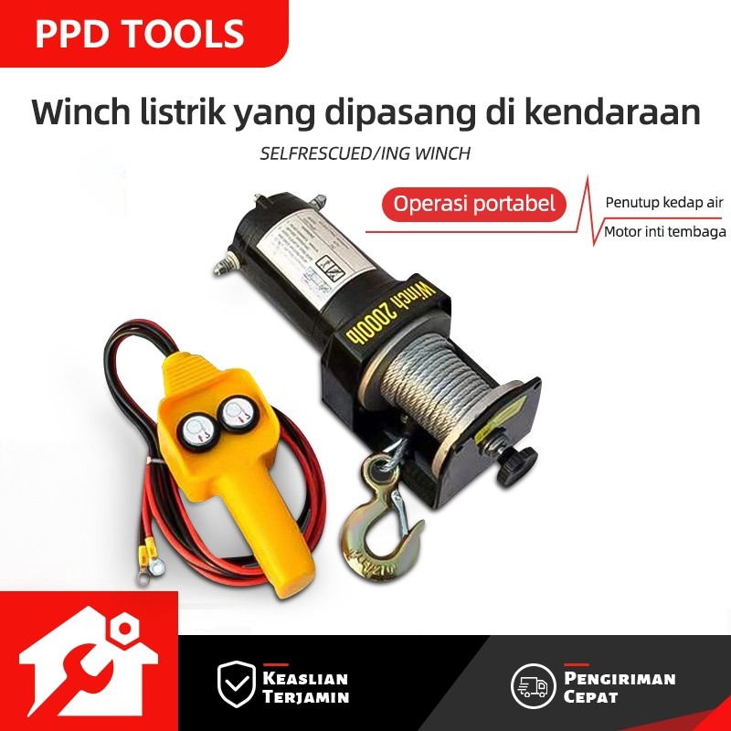 Winch Listrik Tali Kawat Kerekan Listrik 12V 4000LB Katrol Listrik Derek Kecil Yang Kuat Pabrik