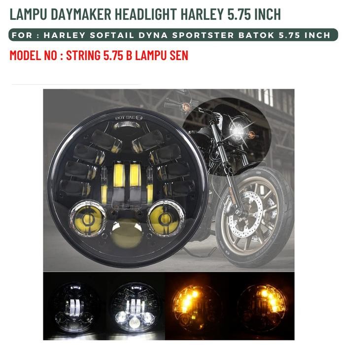 Lampu Daymaker Headlight 5.75 Inch Harley String 5.75 Lampu Sen Black