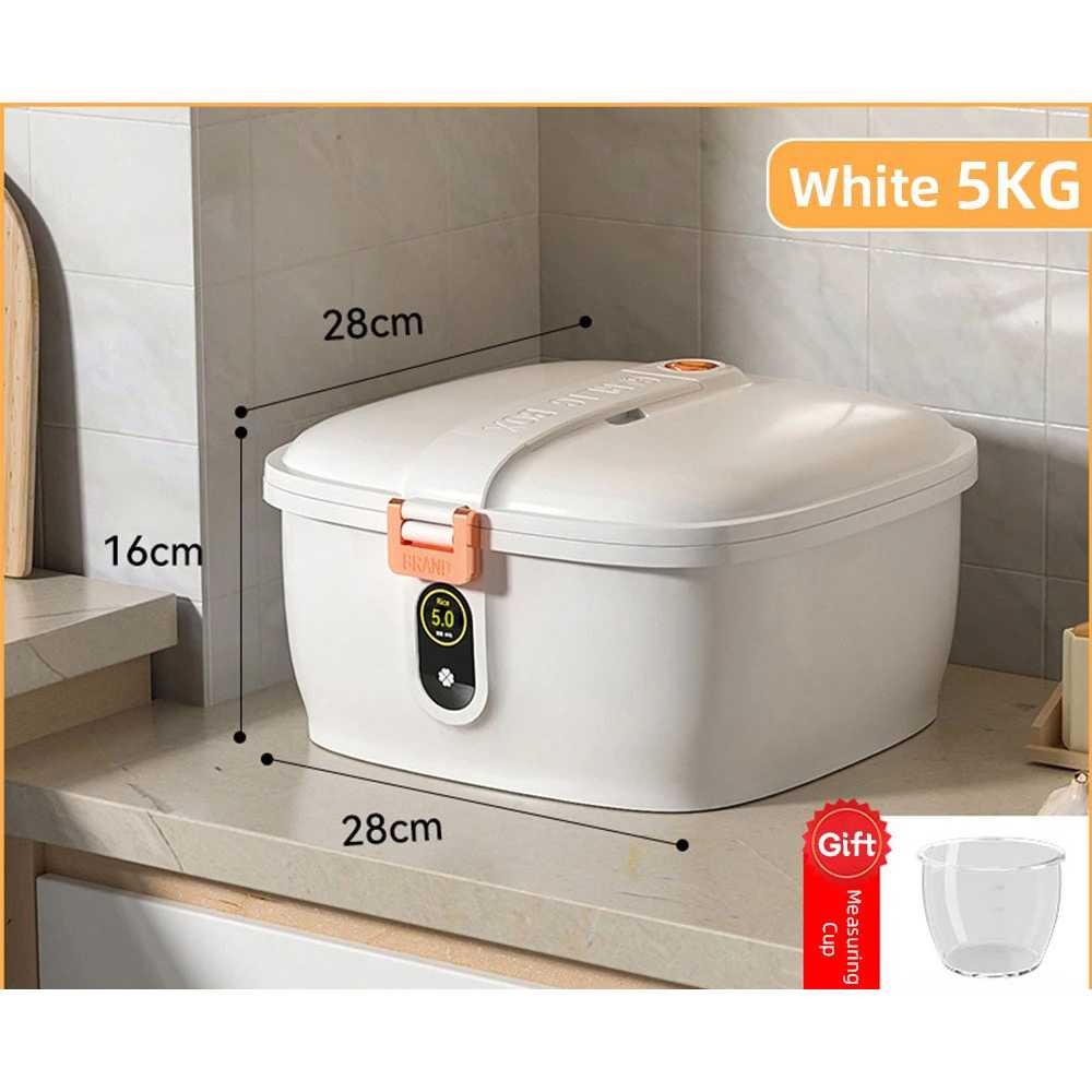

Dispenser Beras Kotak Nasi Wadah Anti Lembap dan Serangga Rice Dispenser Rice Box Container Moisture Insect Proof Warna Putih Isi 5kg