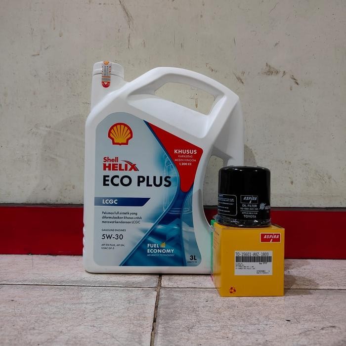 PREMIUM Paket Oli Shell Helix Eco Plus 5W-30 Isi 3 Liter + Filter Oli Agya/ Ayla/ Sigra/ Calya