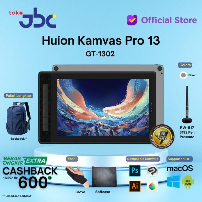 New Huion Kamvas 13 Gen 2 / Kamvas 13 Pro 2.5K Garansi Resmi 1 Tahun + Bonus Promo