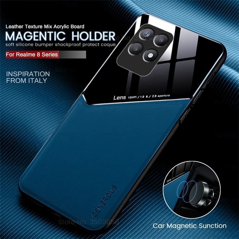 Casing Realmi 8i Penutup Kulit Penyangga Magnet Mobil untuk Realme 8 Pro 8i 4G Realme8i Bingkai Lemb