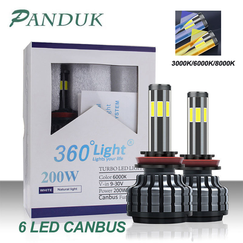 PANDUK 200W 26000LM Lampu Mobil 6 Sisi H8 H3 H7 H9 9006/HB4 9005/HB3 H4 H11 H1 H13 Bohlam Lampu Depa