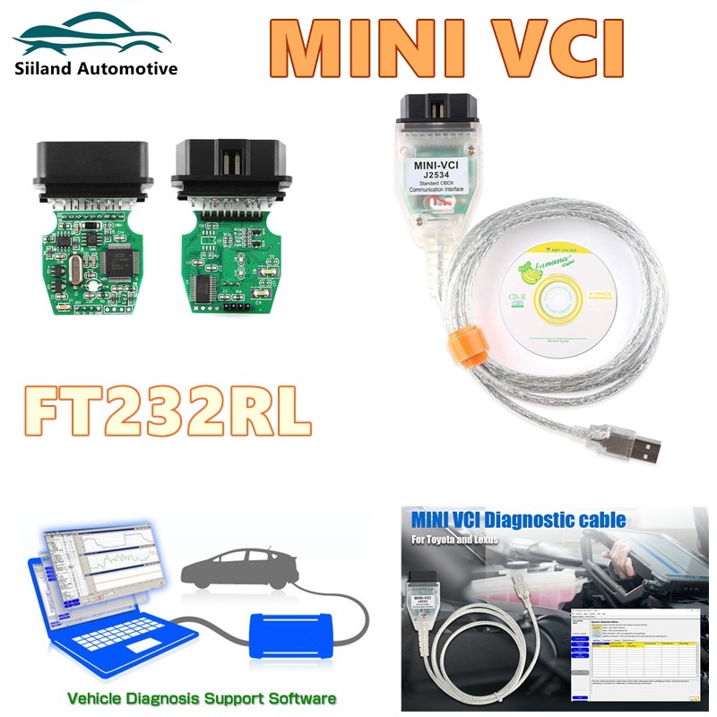 Mini Vci untuk Toyota TIS Techstream V18.00.008 Minivci FTDI untuk J2534 Pemindai Otomatis OBD OBD2 