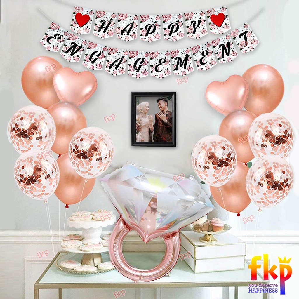FUN KIDS PARTY Paket Dekorasi Engagement Rosegold Confetti Simpel / Paket Balon Dekor Tunangan