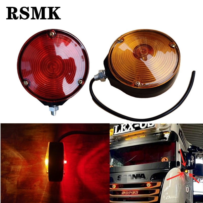 Anting Truk Trailer Lampu Penanda Sisi Cermin Amber Merah dengan Bohlam 24V untuk Truk Volvo untuk T