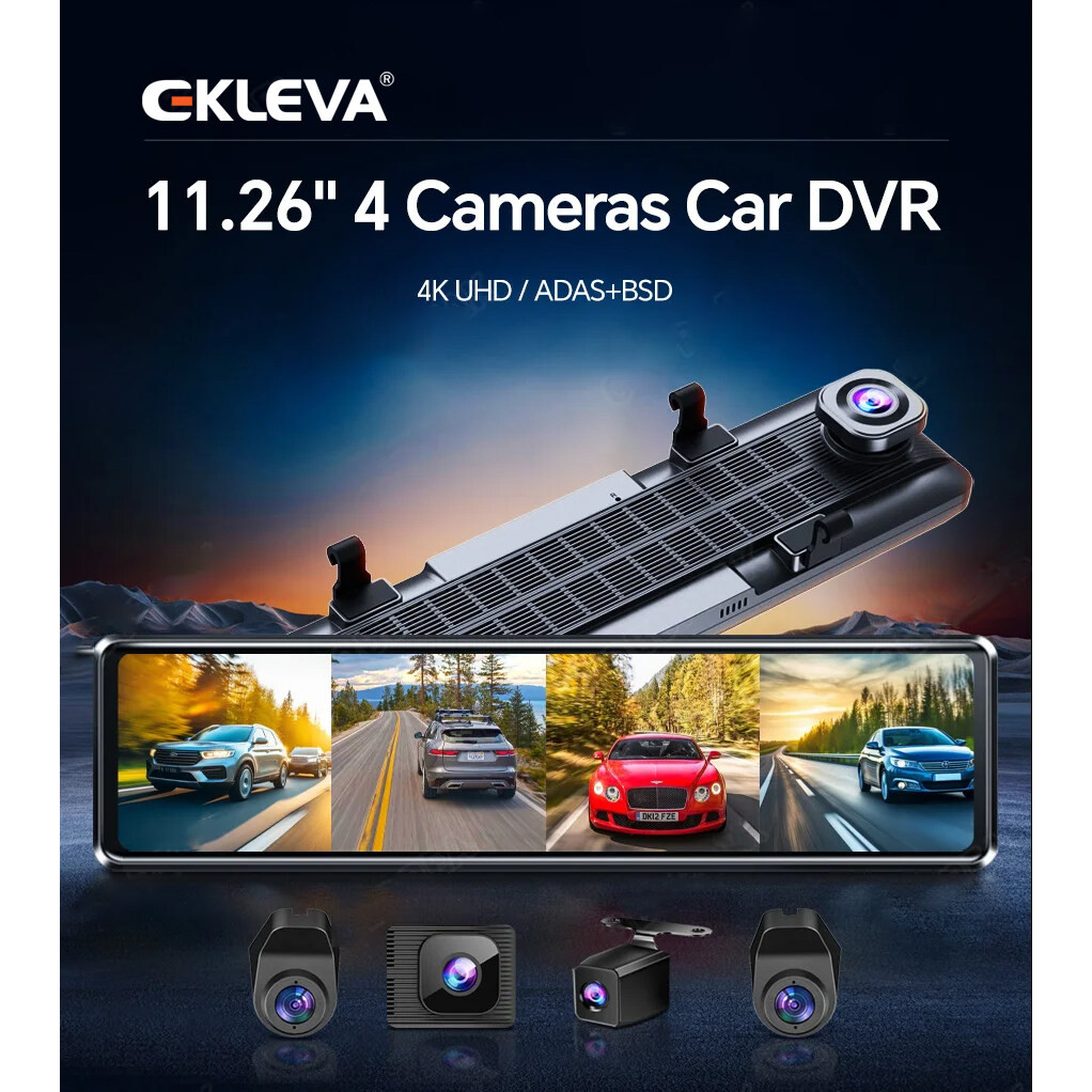 EKLEVA 4K+1K+1K+1K Dash Cam F40 4-Channel Record ADAS BSD Car DVR WIFI APP Rear View Mirror Auto  Ca