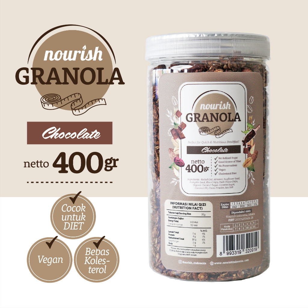 

RATU Nourish Granola Chocolate (Bebas Kolesterol, Tinggi Serat, Vegan) 400gr