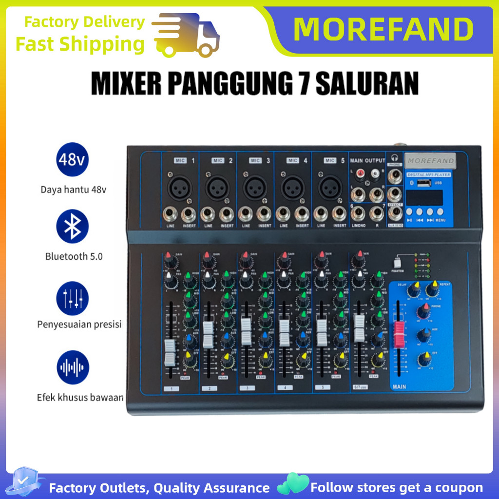 NEW PRODUCT MIXER AUDIO F7 7-CHANNEL USB BLUETOOTH MIXER DJ PROFESSIONAL PC MP3 MIXER AUDIO 48V
