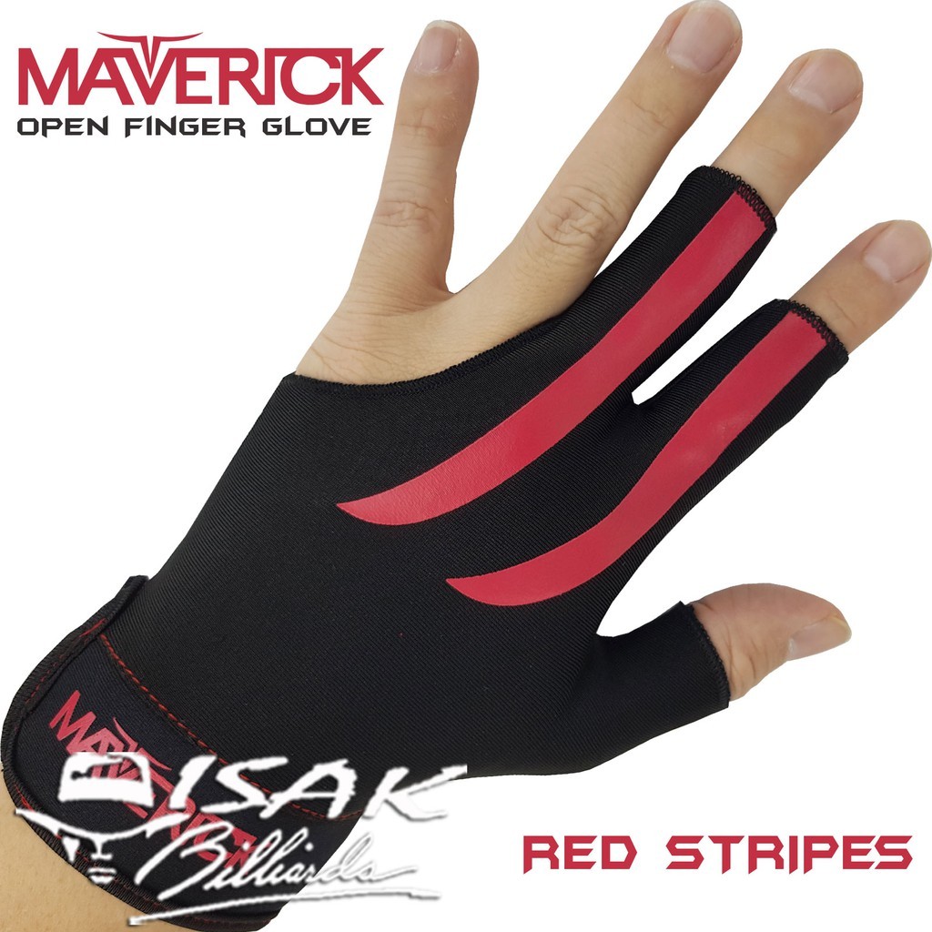 Maverick Glove - Red Stripe Open Finger Sarung Tangan Biliar Billiard