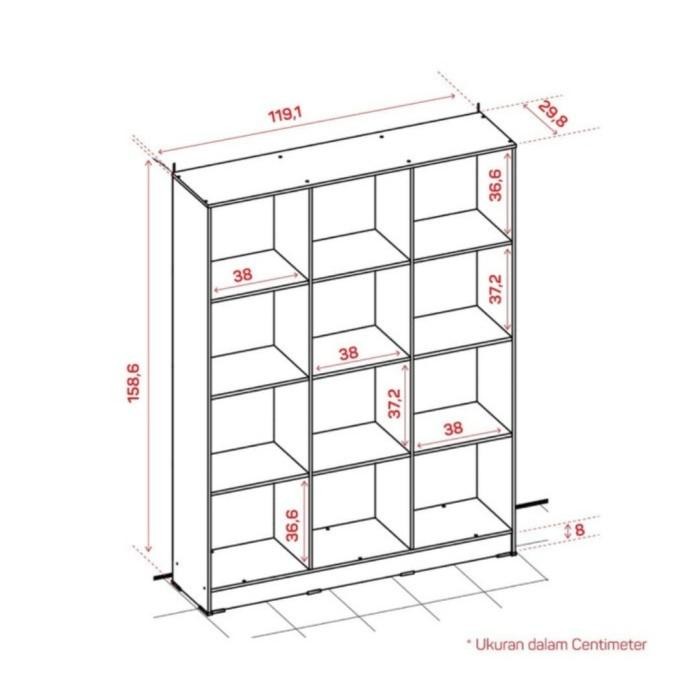 Rak Lemari Buku Pajangan Terbuka Minimalis 12 Kotak Putih Luar Bandung