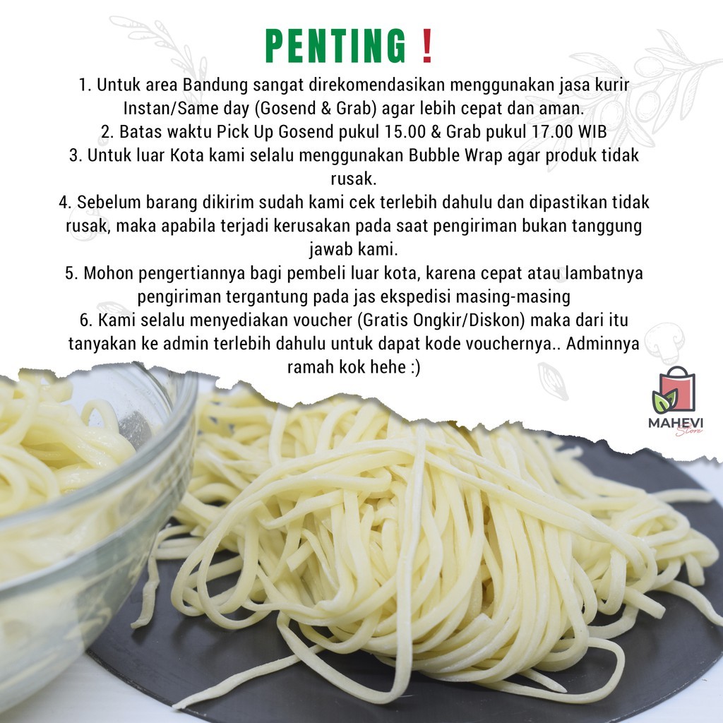 

Mie Mentah Lurus untuk Mie Ayam /Bakmi Halal 1 Box isi 10 Porsi RB10