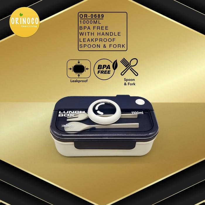 

Orinoco Kotak Makan 2 Sekat 1000 ML Free Sendok Garpu OR-0689 Anti Bocor Microwave Safe Lunchbox