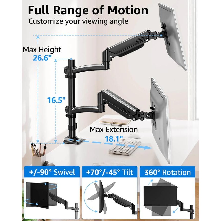 

BRACKET MONITOR DESKMOUNT GAS SPRING OXIMUS P200E TILT SWIVEL ROTATE BRACKET MEJA DESK ORGANIZER AND