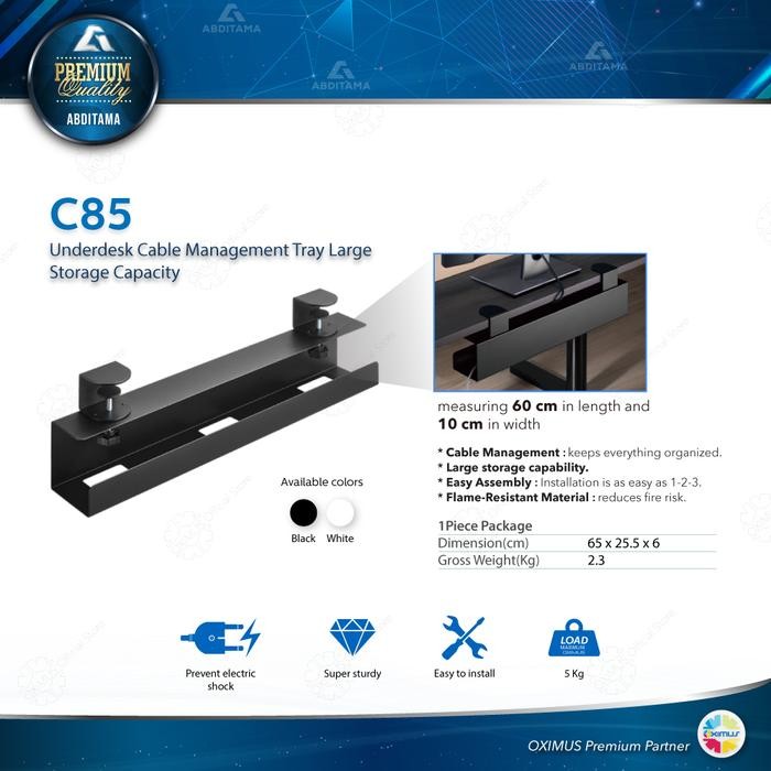 

UNDERDESK CABLE MANAGEMENT CLAMP-ON TRAY ORGANIZED LARGE STORAGE CAPACITY OXIMUS C85 RAPI DAN