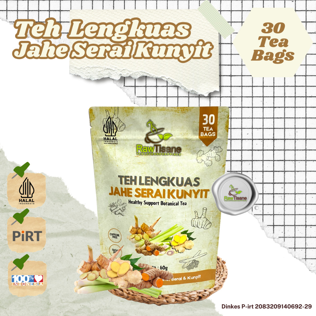 

RAW TISANE Teh Celup Lengkuas With Jahe Serai Kunyit Teh Rimpang Isi 30 Tea Bag