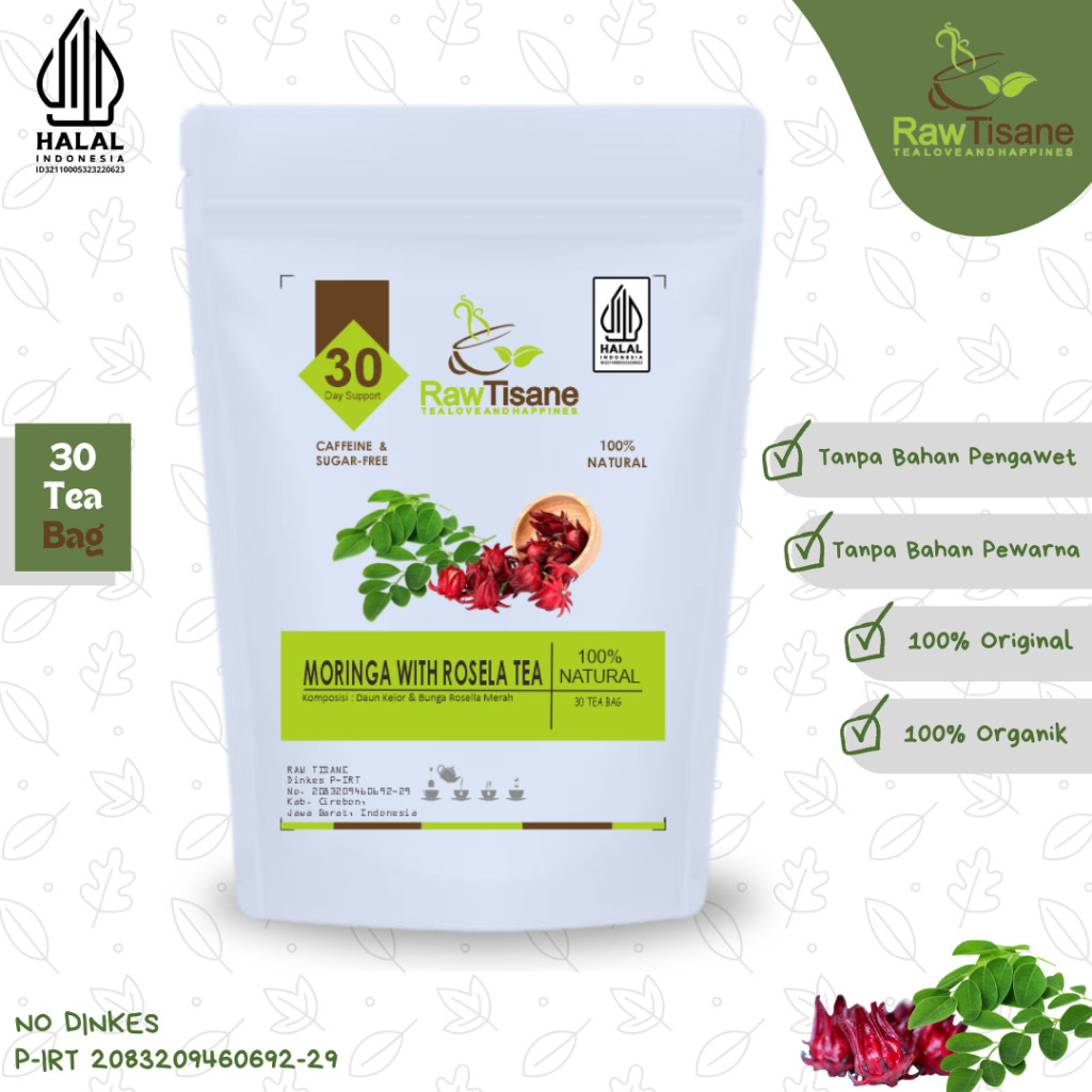 

RAW TISANE Moringa With Rosella Tea : Teh Celup Daun Kelor & Bunga Rosella Merah Isi 30 Tea Bag
