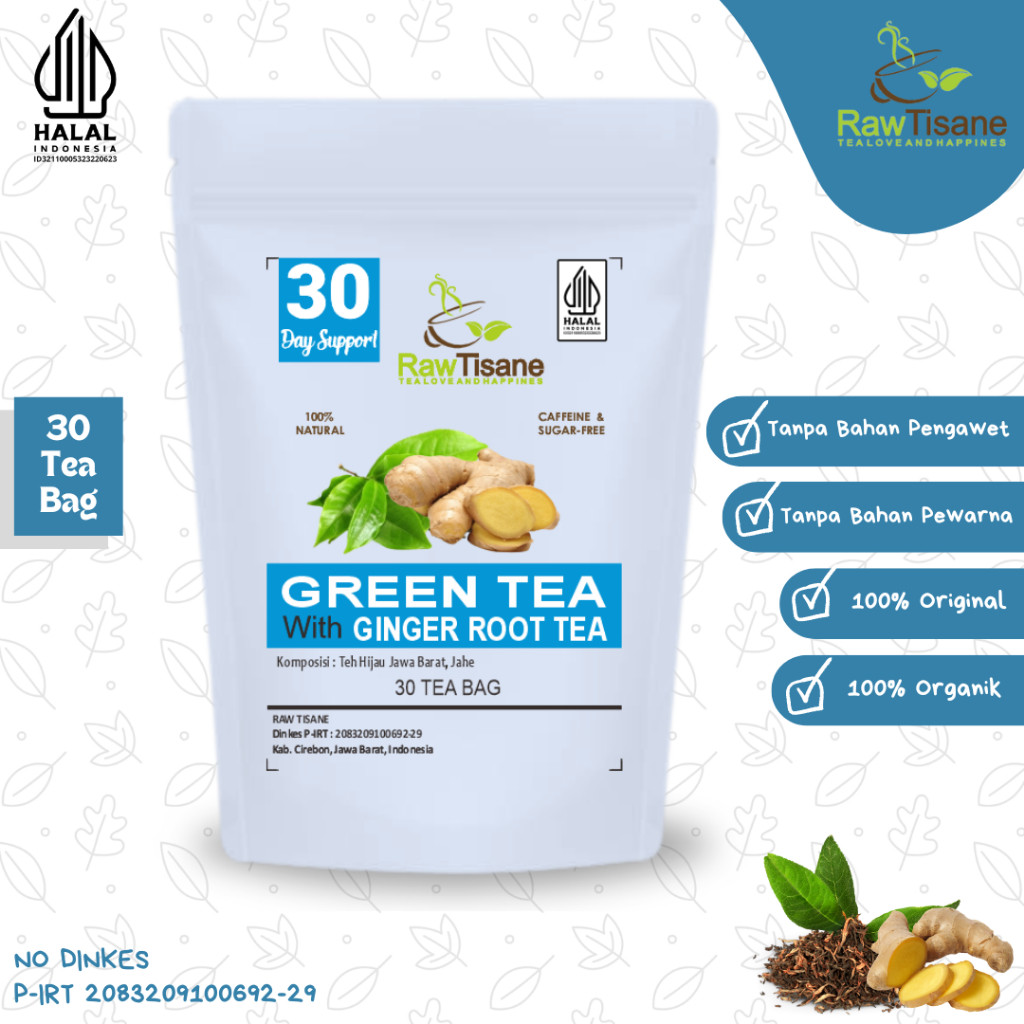 

RAW TISANE Green Tea With Ginger Tea : Teh Celup Hijau & Jahe Isi 30 Tea Bag