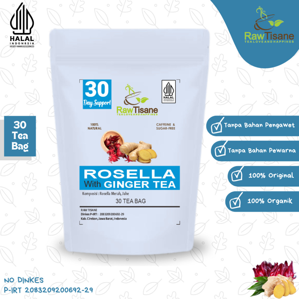 

RAW TISANE Rosella With Ginger Tea : Teh Celup Bunga Rosella Merah & Jahe Isi 30 Tea Bag
