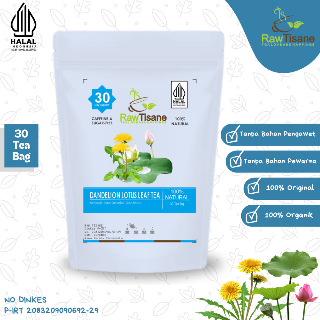 

RAW TISANE Dandelion Lotus Leaf Tea : Teh Celup Daun Dandelion & Daun Teratai Isi 30 Tea Bag