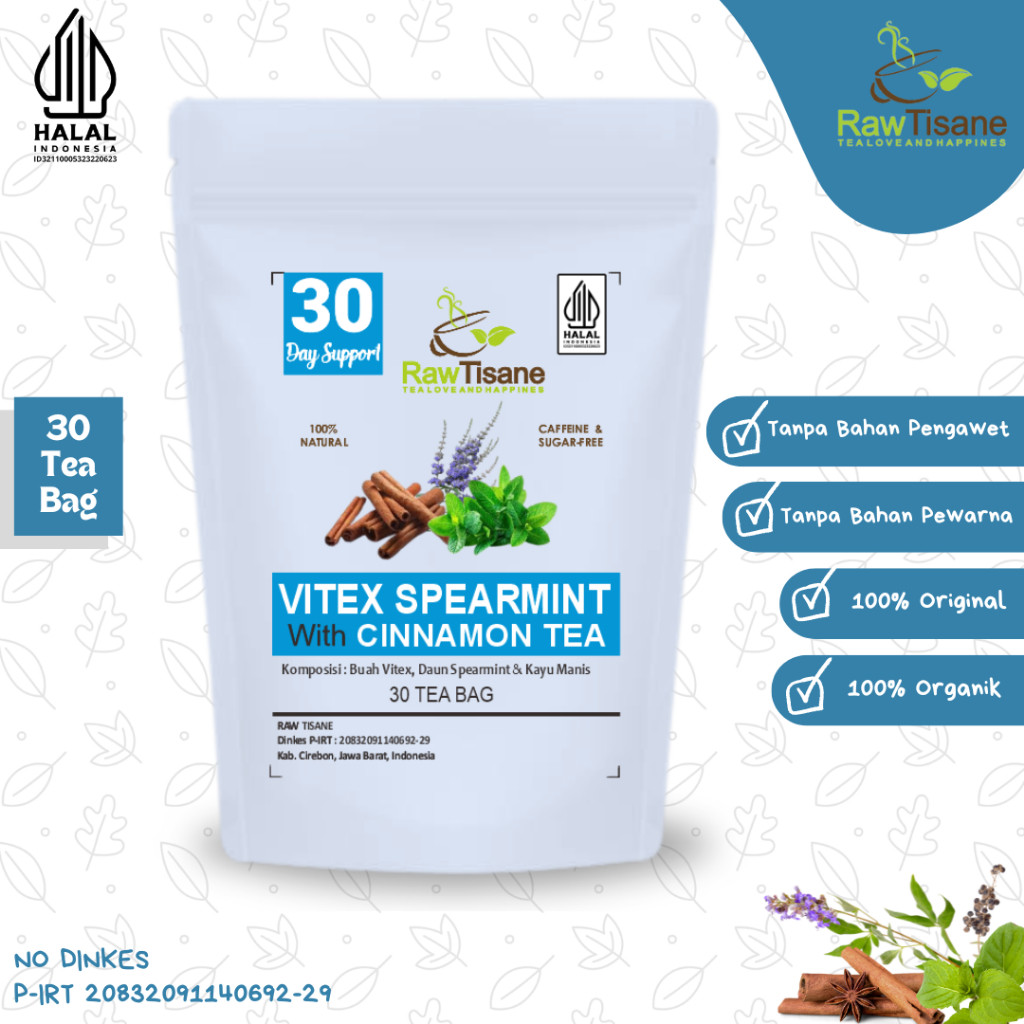 

RAW TISANE Vitex Spearmint Cinnamon Tea : Teh Buah Vitex, Daun Spearmint & Kayu Manis Isi 30 Tea Bag