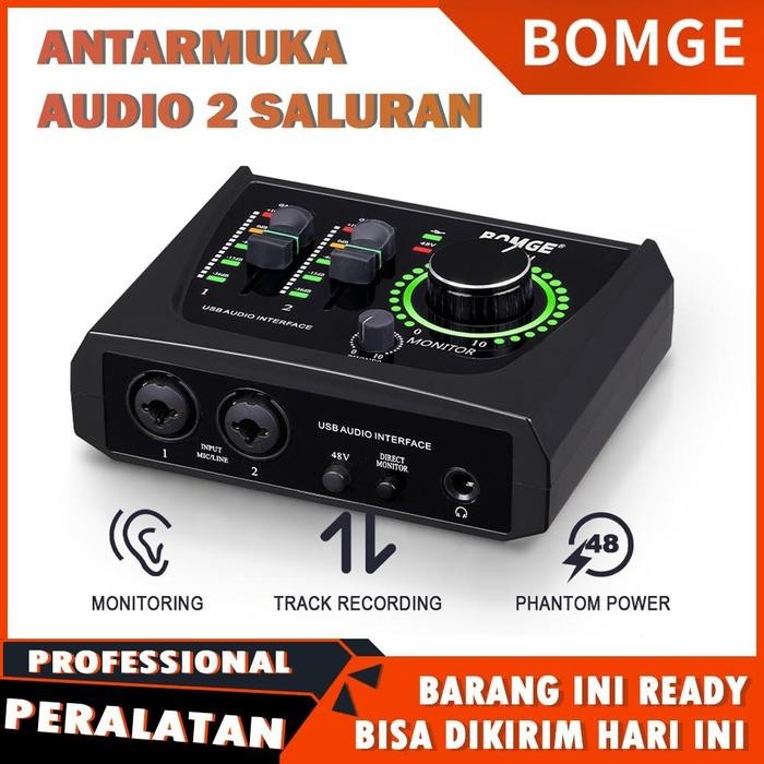 TERLARIS BOMGE 22M 2 Channel USB Audio Interface SoundCard untuk Rekaman, Streaming dan Podcasting,