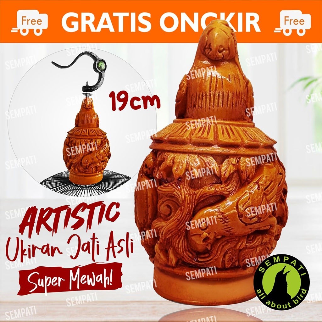 RB22 SEMPATI Pion Sangkar Burung Lovebird Murai Kotak Klasik Gold Fiber Ukir Motif Burung Pion