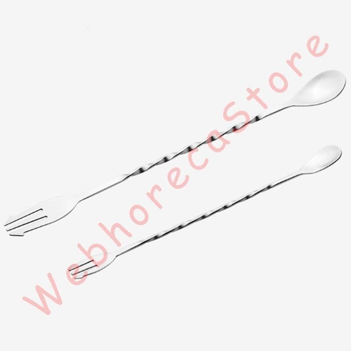 BURUAN,. BAR SPOON FORK 24CM/ SENDOK GARPU CONDIMENT COCKTAIL STAINLESS
