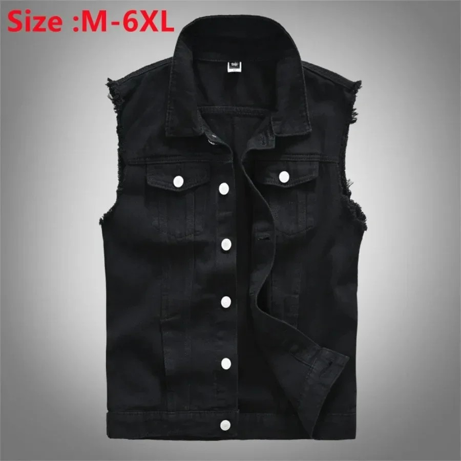 New 2025 Men'S Sleeveless Jeans Vest Black Denim Vest For Men Casual Cowboy Horse Clip Cowboy Vest