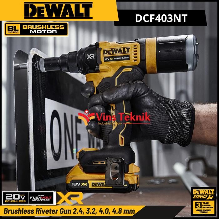 BRUSHLESS RIVETER GUN RIVET GUN BATERAI 20V MAX DEWALT DCF403NT BERKUALITAS