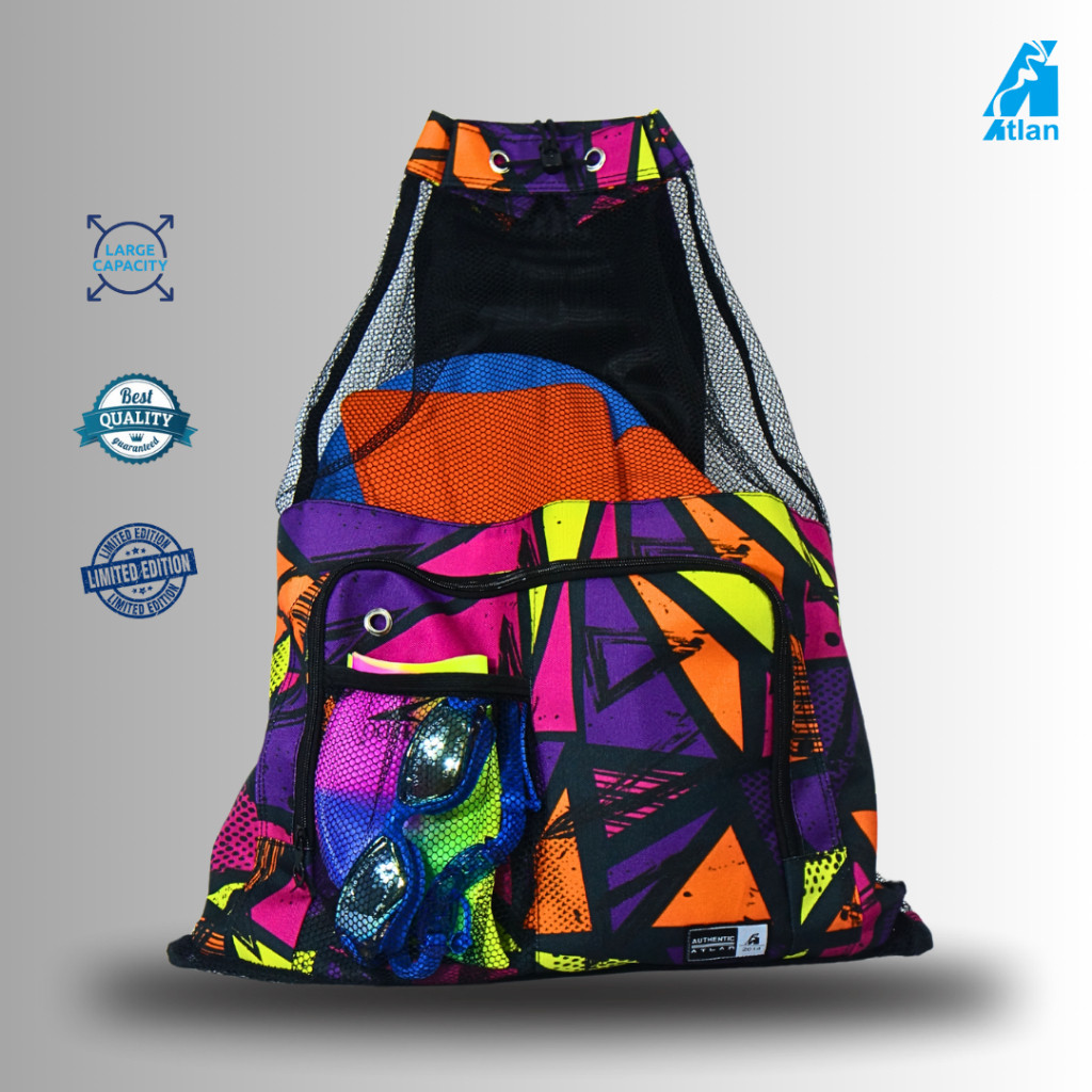 VIVE ATLAN Tas Renang Sport Jaring Motif Mozaik Purple Dominant