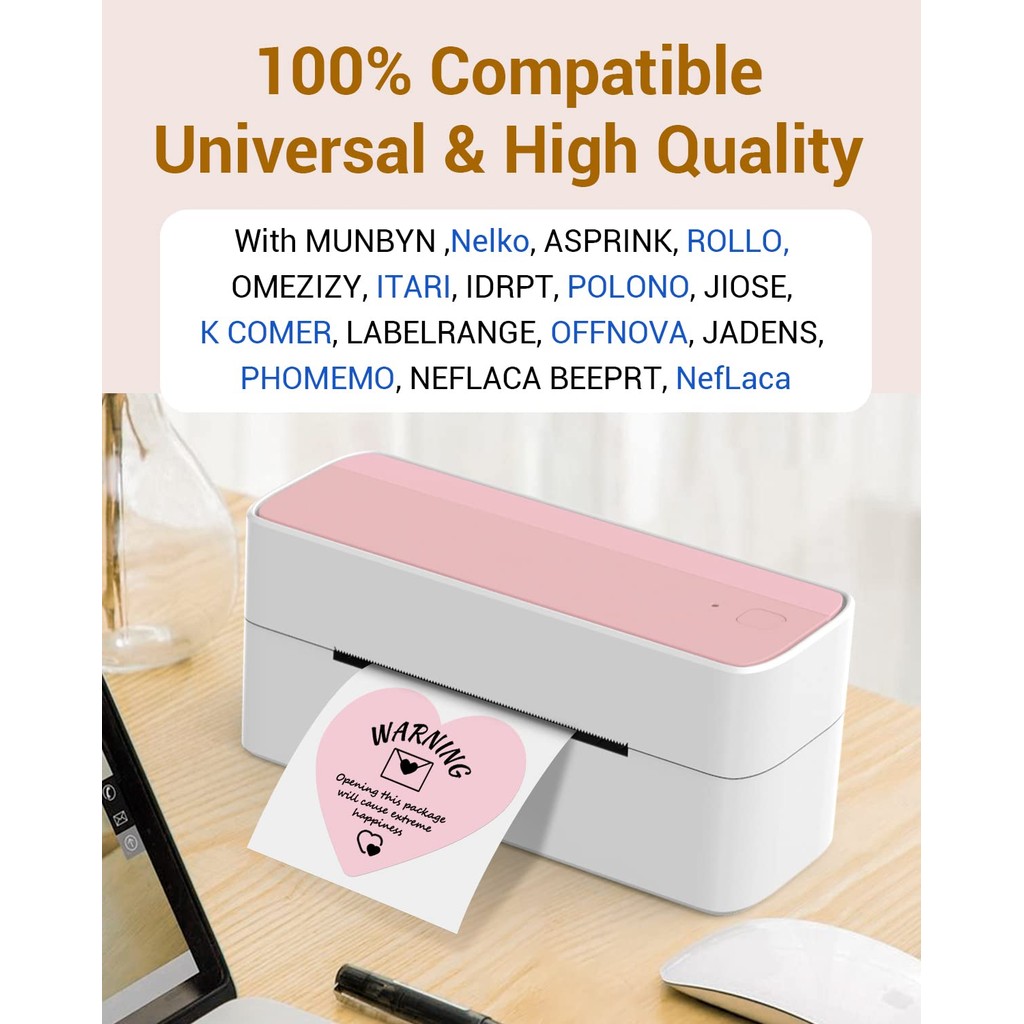 3" Pink Thermal Labels for Shipping Label Printer Cute Heart Stickers Roll for Custom Stickers Perso