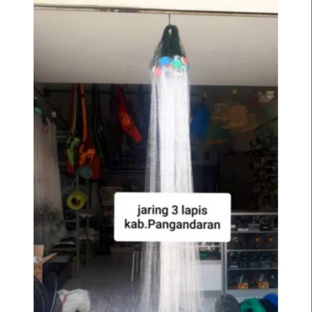 TREA Jaring Ikan Siap Pakai 3 Lapis Tinggi 1,5m panjang 20m timah