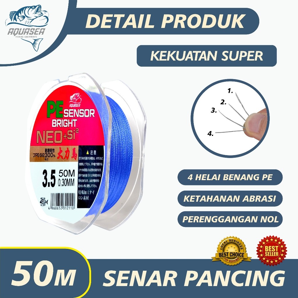 ID AQUASEA - TALI PANCING PE SENSOR BRIGHT NEO+JEPANG SENAR PANCING 50M SUPERKUAT BENANG PE SENAR