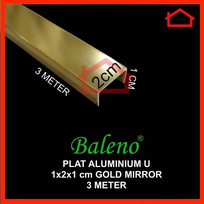 Plat Aluminium List U Gold Mirror 10 x 20 x 10 mm / 1 x 2 x 1 cm Emas Lis Edging Interior Dekorasi