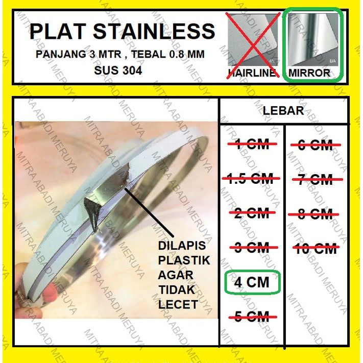 Plat Stainless Mirror 4 cm Plat Strip SS Lis Stainless