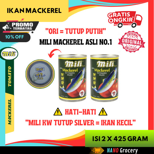

Lovely Back - 2 Kaleng Sarden Mili Mackerel Original 425 Gram Ikan Sarden Kaleng "Tutup Putih