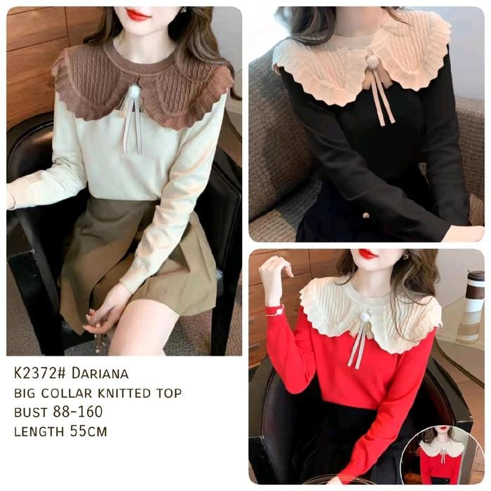 k2372# Dariana Big Collar Knitted Top