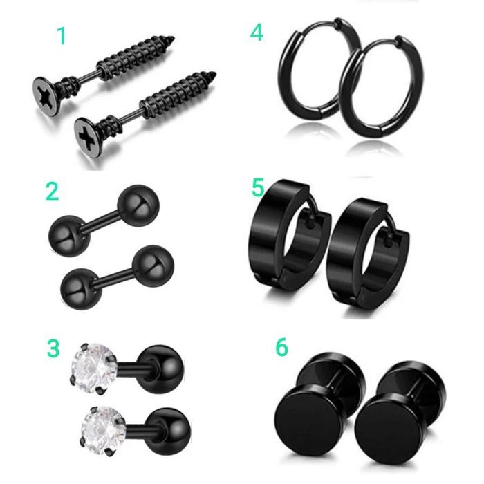 anting piercing tindik telinga pria laki cowok Korea hitam black