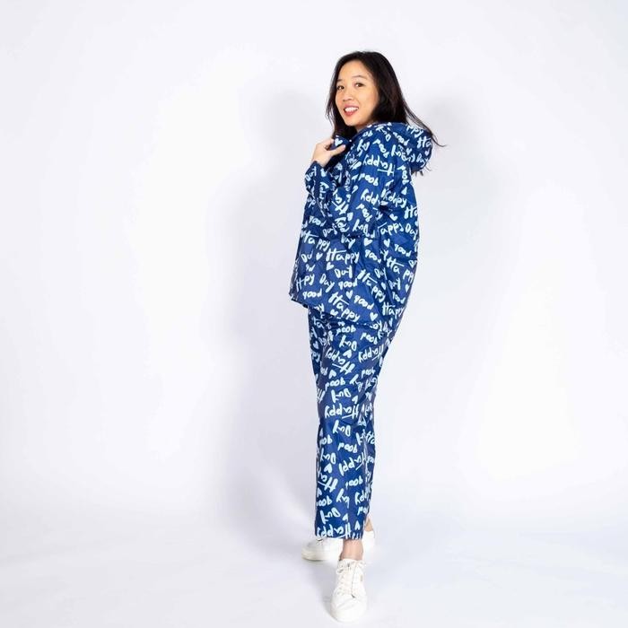 Jas Hujan Setelan Wanita Mantel Hujan Jas Hujan Murah Motif Tulisan Happyday Jas Hujan Jas Hujan