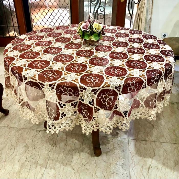 TAPLAK MEJA MAKAN RENDA PREMIUM BULAT/BUNDAR KODE 722