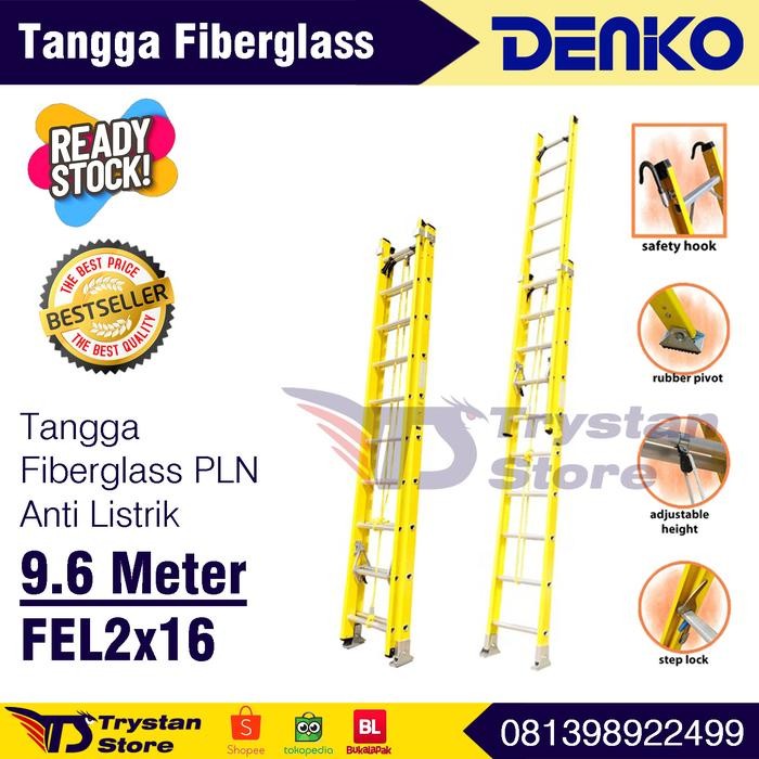 Tangga Lipat Fiberglass Denko FEL2x16 9,6 Meter Tangga PLN 9.6 Fiber
