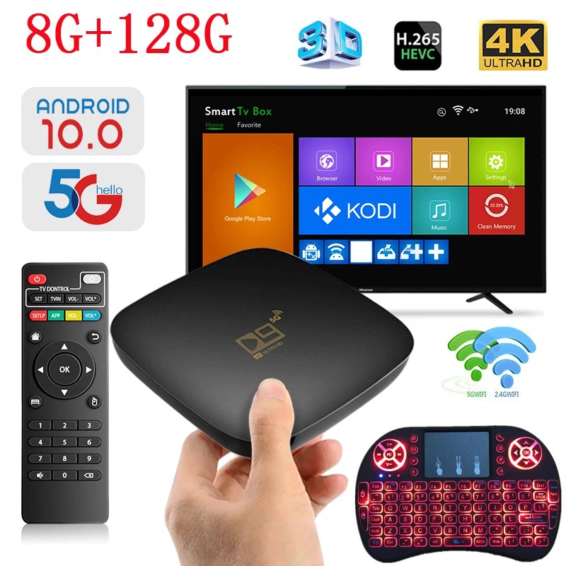 D9 Smart tv box Android 10.0 2.4G 5G Dual WiFi Amlogic 905 HDR10 HD