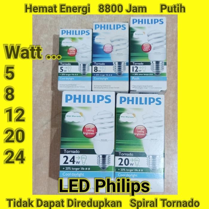 Lampu Bohlam LED Philips Spiral Tornado Putih 5 8 12 20 24 Watt E27