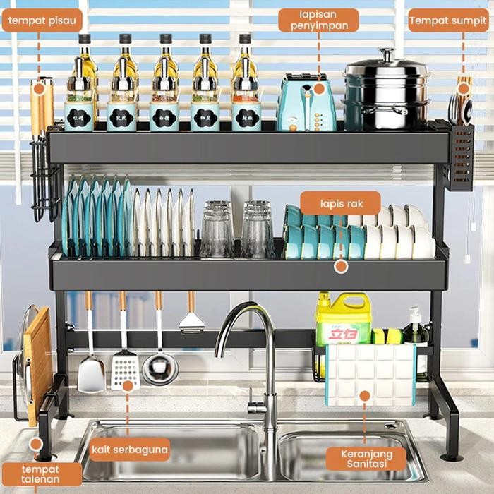 PREMIUM Rak Piring dan Peralatan Dapur Ukuran 65/85/95/105cm LSJ Rak Cuci Piring Wastafel Rak Piring